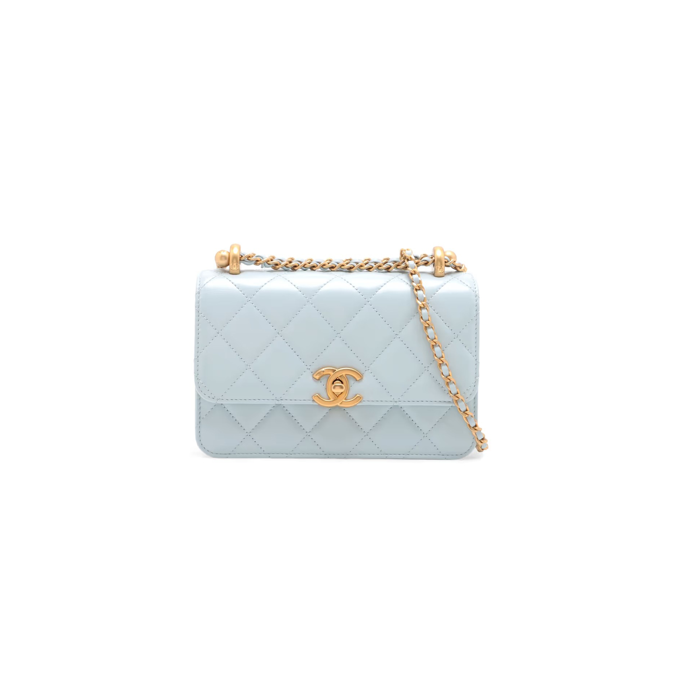 CHANEL MATELASSE LAMBSKIN CHAIN SHOULDER BAG BLUE GOLD AS2615 (19*12*8cm)